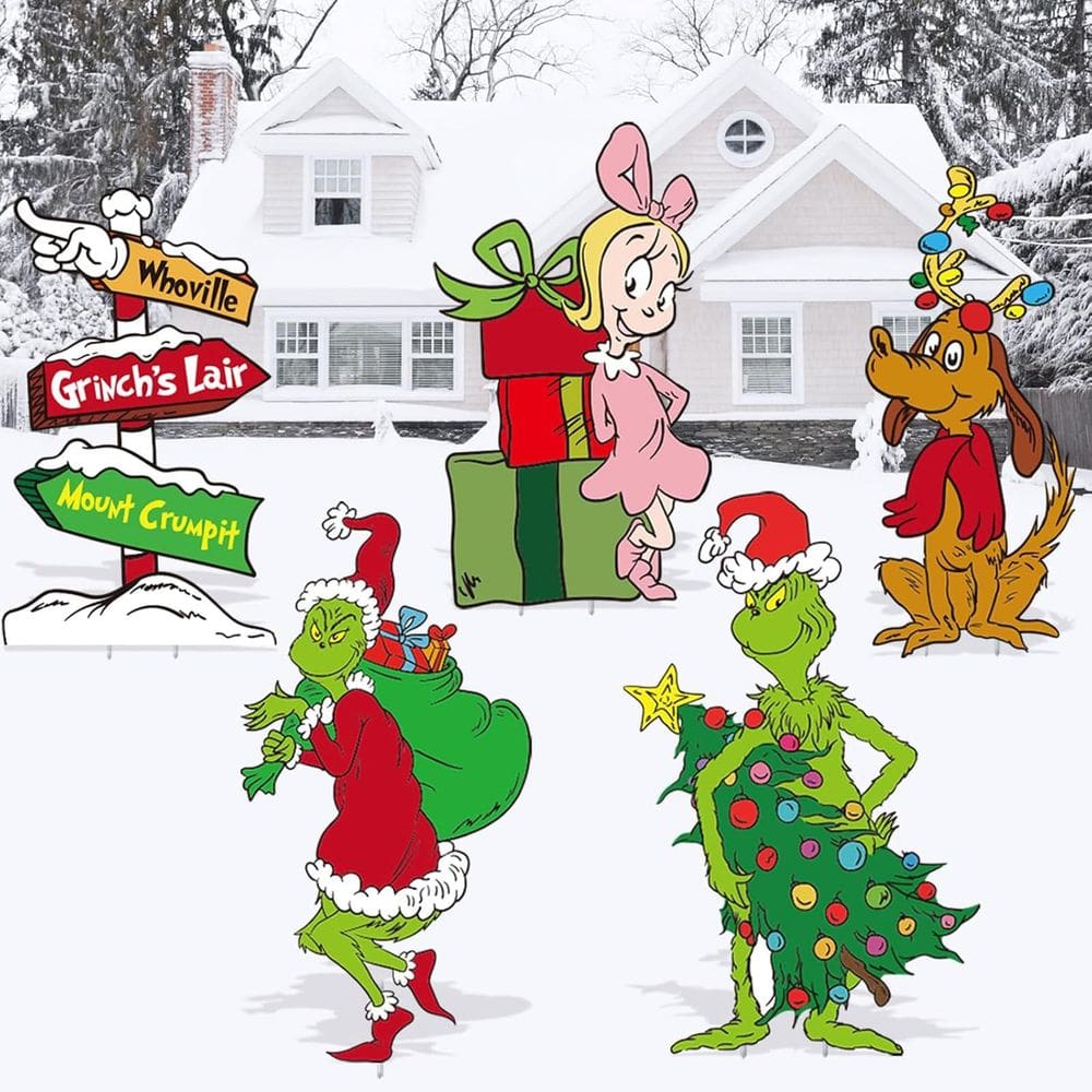 Placas de jardim de Natal e decorações ao ar livre - 5 peças de estacas de Natal