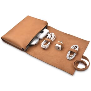 Bolsa tecnológica: couro NUTUCH para cabos, carregadores, telefone, bronzeado