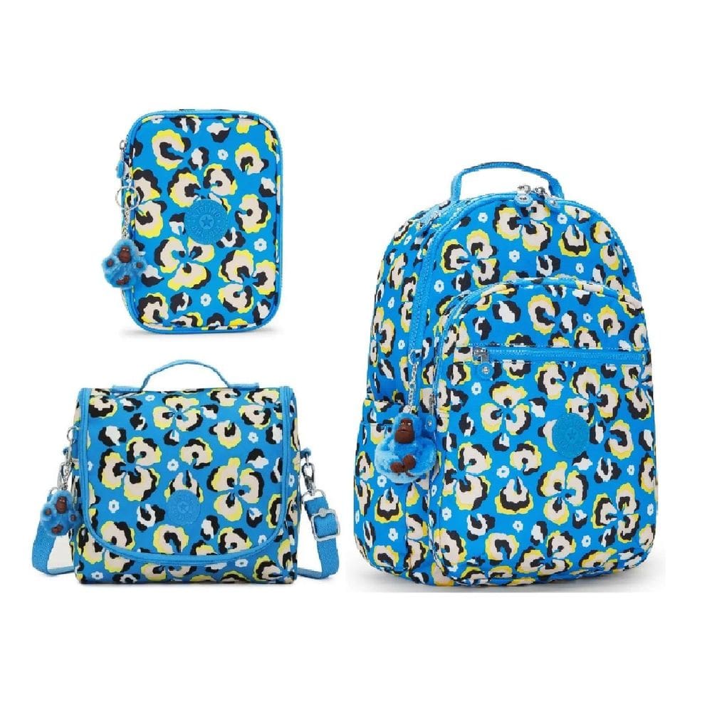 Kipling Mochila Seoul + Lancheira E Estojo Leopard Floral