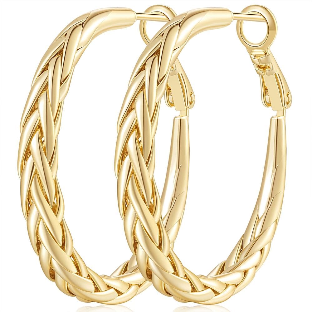 Brincos de argola SPOINT Gold banhados a ouro 14K para mulheres 35 mm
