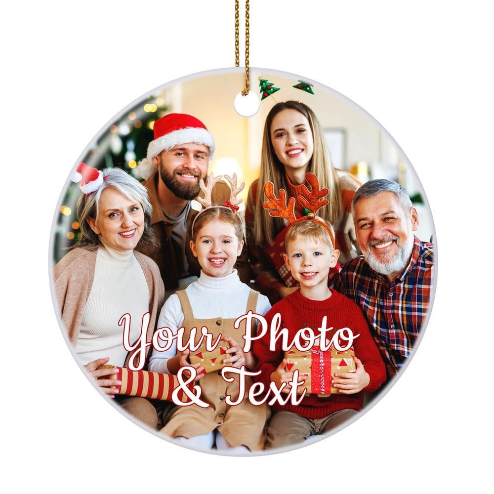 Enfeites de Natal Valyria Ceramic Custom Photo Text 2024