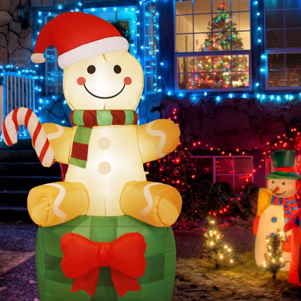 Decoração de Natal inflável Gingerbread Man de 6 pés com LED