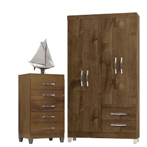 Guarda Roupa Solteiro Módena 4 Portas e Cômoda Cannes 5 Gavetas Malbec - Incorplac