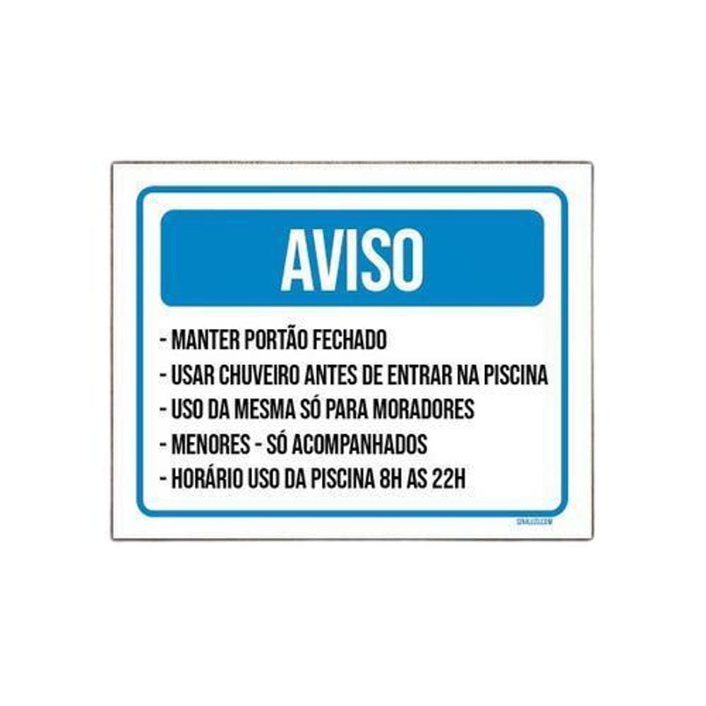 Kit 10 Placa Sinalização - Aviso Piscina Chuveiro Portão