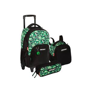Kit Mochila Rodas Minecraft Camoterra Lancheira Estojo