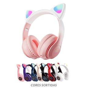 Fone Infantil Gatinho Led Bluetooth Sem Fio Colorido