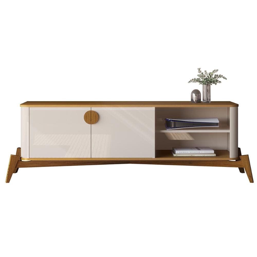 Rack Bancada Buriti 1.4 TV Até 55 Pol. Pés de Madeira Maciça