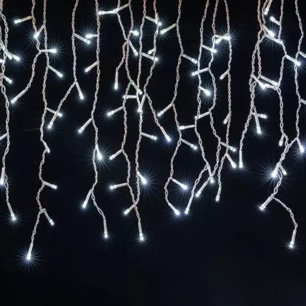 Cascata 200 Led 4 Funções Pisca Natal 5M Branco Frio 110V
