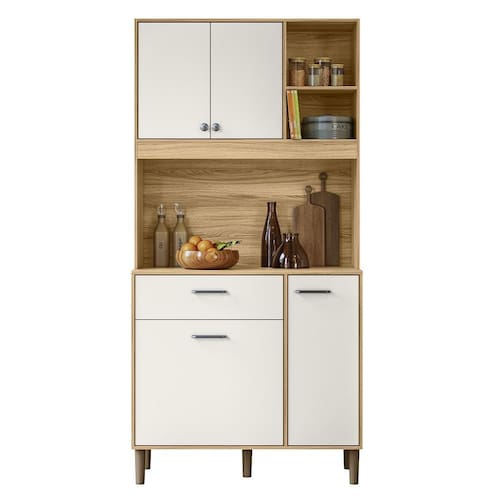imagem-Armario de Cozinha Erva Doce 90 cm 6 Portas e 1 Gaveta - Off White 