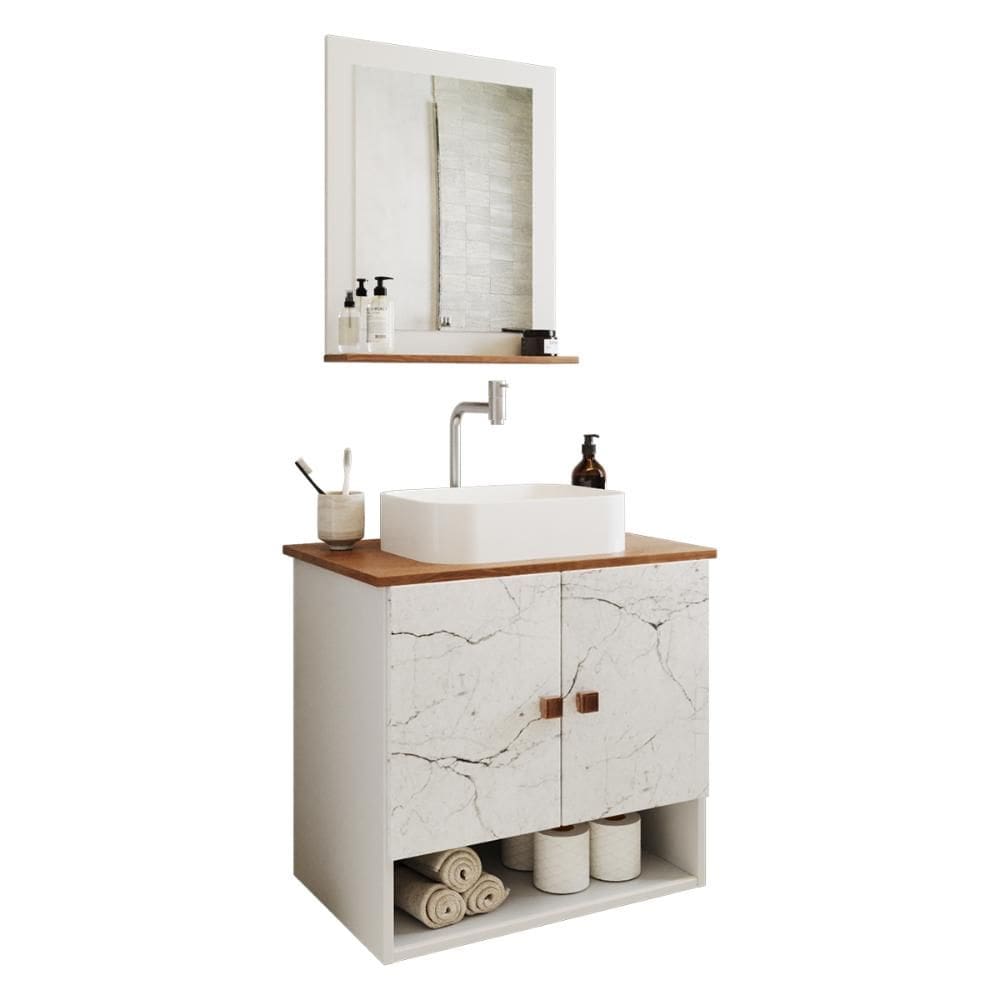 Gabinete Arm Banheiro Deli 2 Portas com Cuba Oxford Branca