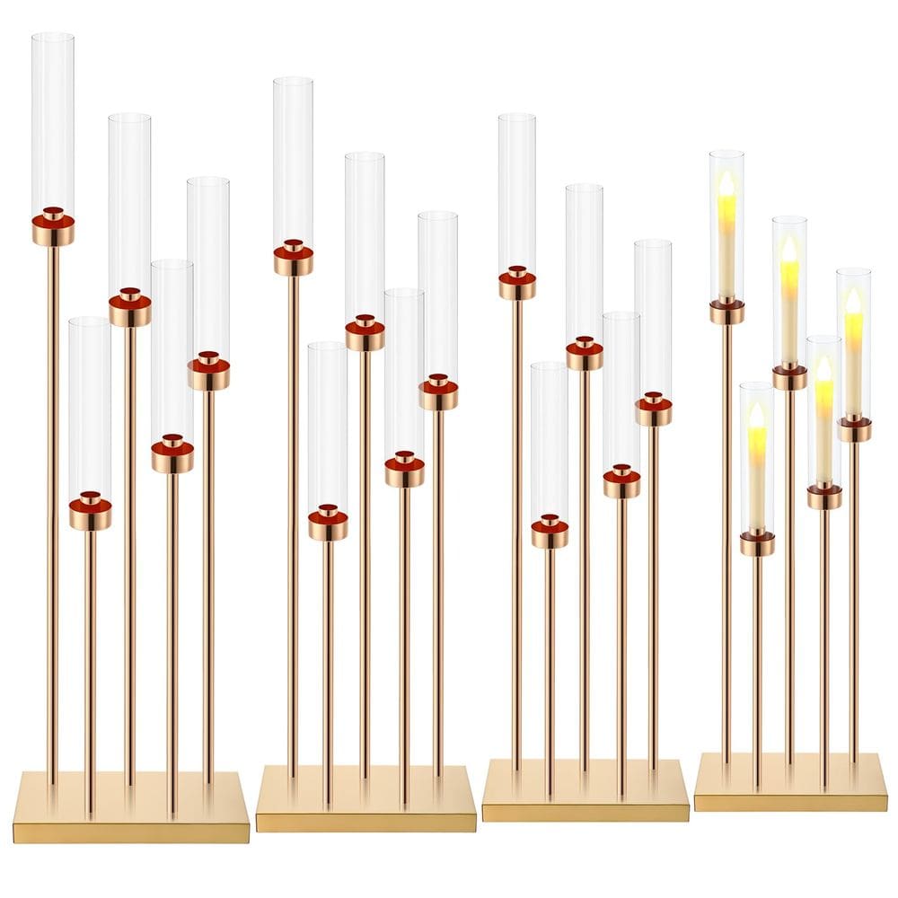Peças centrais de candelabro Tessco Gold 5 Arm 108 cm com abajures