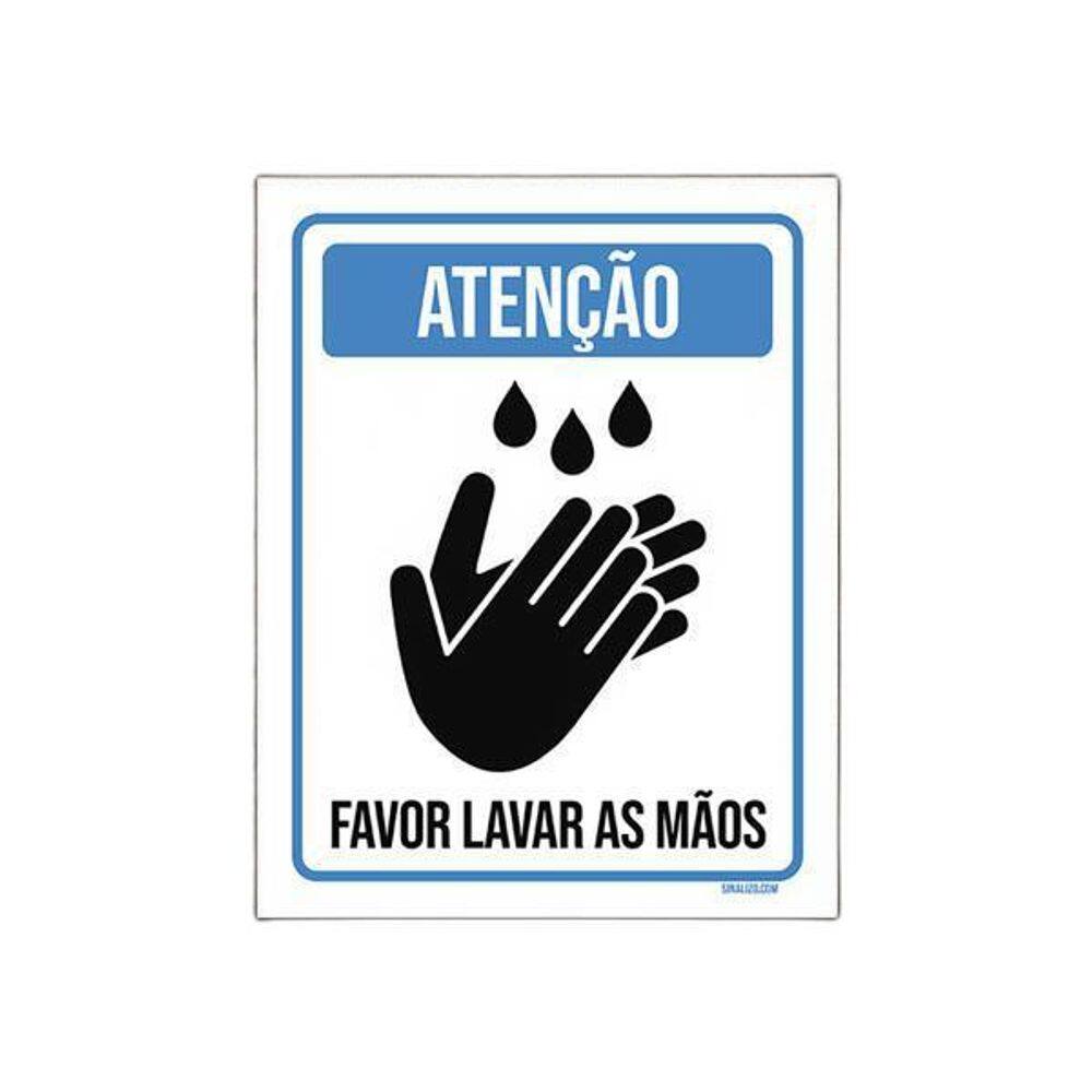 Placa De Sinalização - Atenção Favor Lavar Mãos 36X46