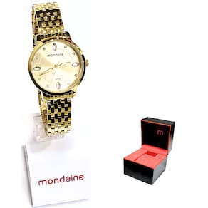Relógio Mondaine Feminino Analógico Cristais Baguete Dourado 32336LPMVDE1