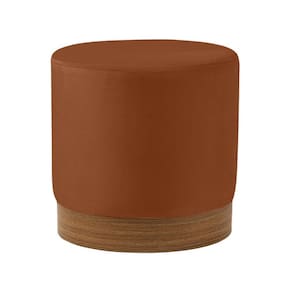 Puff em Madeira e PU Caramelo 40cm 18762 Mart