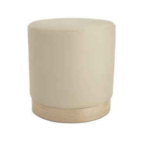 Puff em Madeira e PU Bege 40cm 18763 Mart