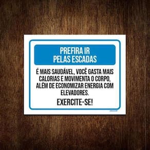 Placa Prefira Ir Pelas Escadas Exercite-Se 18x23 3un