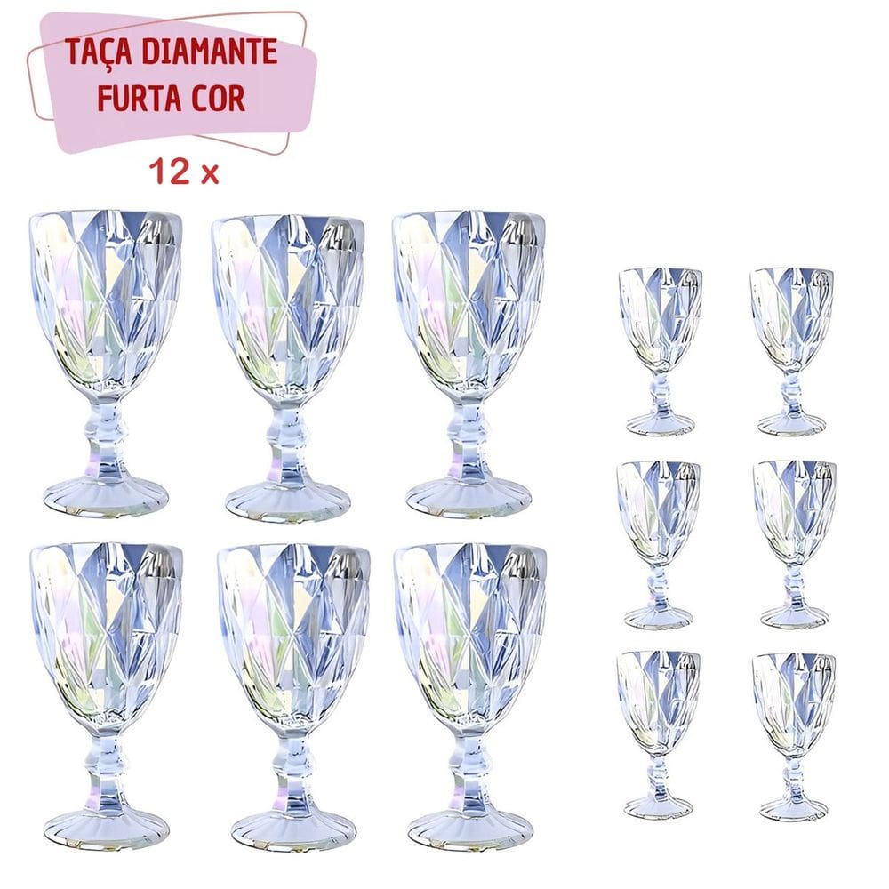 Jogo De Taças Vidro Suco Vinho Água Diamond 12un Furtacor
