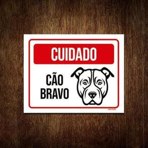 Kit 5 Placas Sinalização - Cuidado Cão Bravo Preto Branco