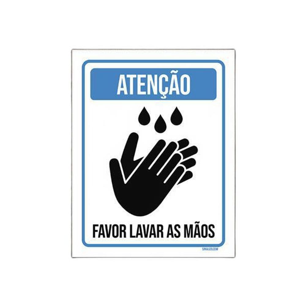 Placa De Sinalização - Atenção Favor Lavar Mãos 36X46