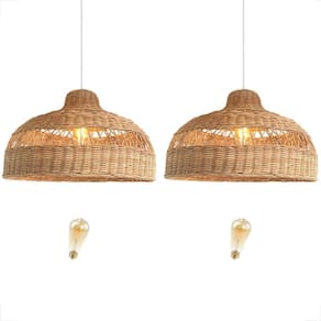 Kit 2 Pendente Fibra Natural Rattan Palha Lanchonete Nat77 +