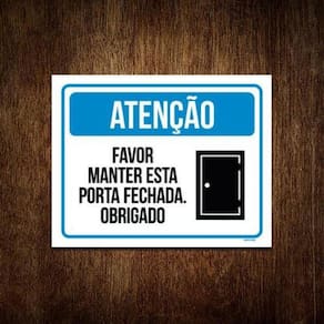 Placa Atenção Porta Fechada 27x35 - Plástico Resistente