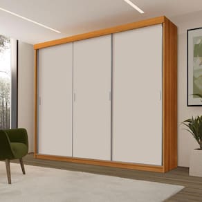 Guarda Roupa Casal Ambiente Ímola 3 Portas de Correr Freijó Off White Pina - Luapa