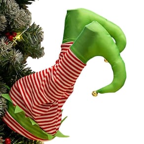 Pernas de Duende Natal Arvore Natalina Movimento Flexivel Enfeite Elfo Janela Casa Decoraçao