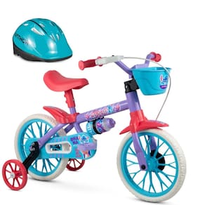 Bicicleta Infantil com Rodinha aro 12 Stitch Menina Nathor Com Capacete