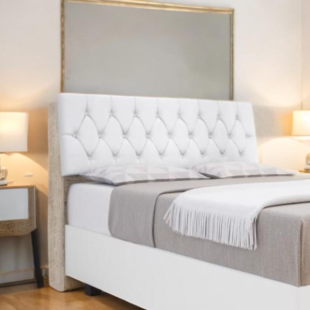 Cabeceira Estofada Yasminne Solteiro Amarula com Capitonê Branco