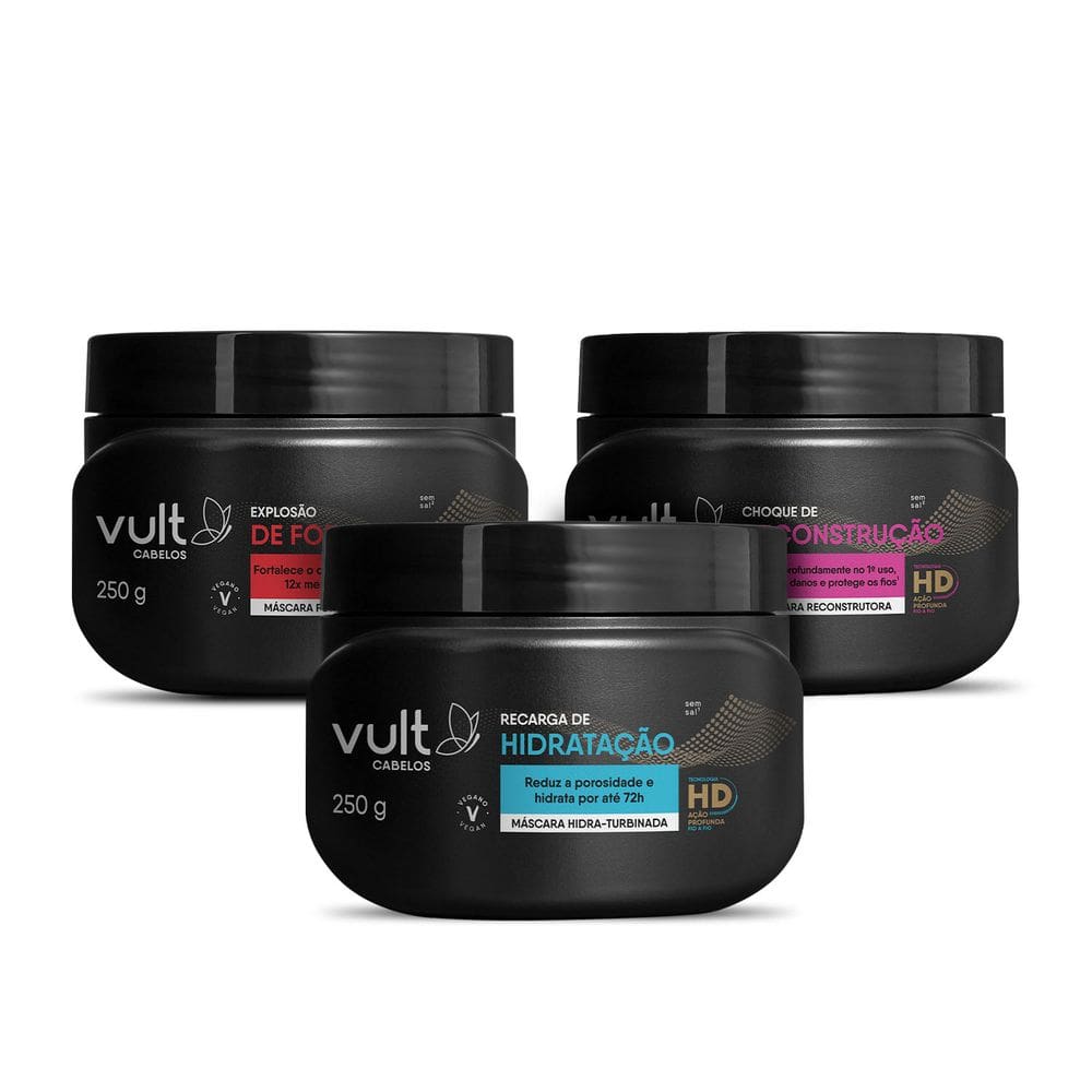 Kit Vult Cabelos Hidratação Reconstrução Explosão de Força (3 Produtos)