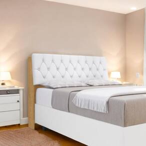 Cabeceira Estofada Yasminne Queen Naturalle com Capitonê Branco