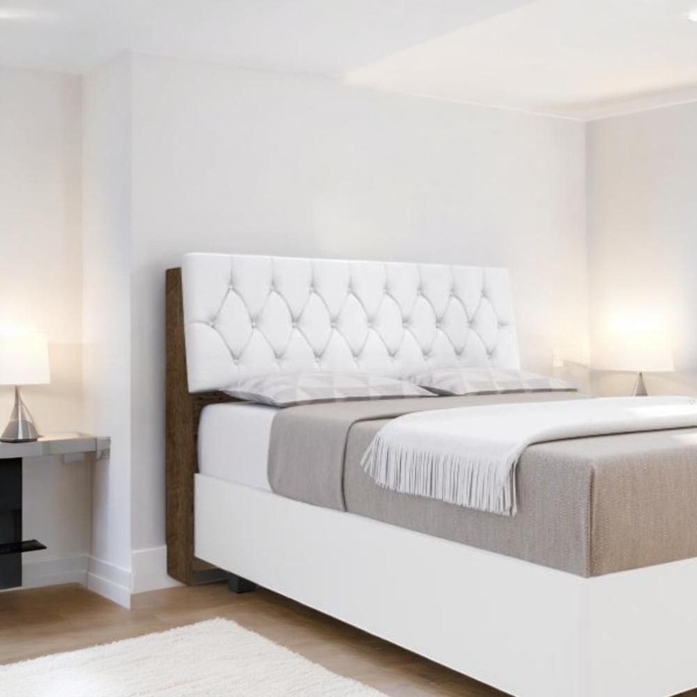 Cabeceira Estofada Yasminne Casal Malbec com Capitonê Branco