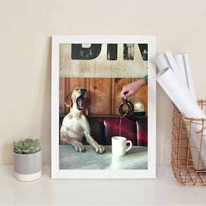 Quadro Café Cachorrinho Cafeteria 24X18Cm - Com Vidro