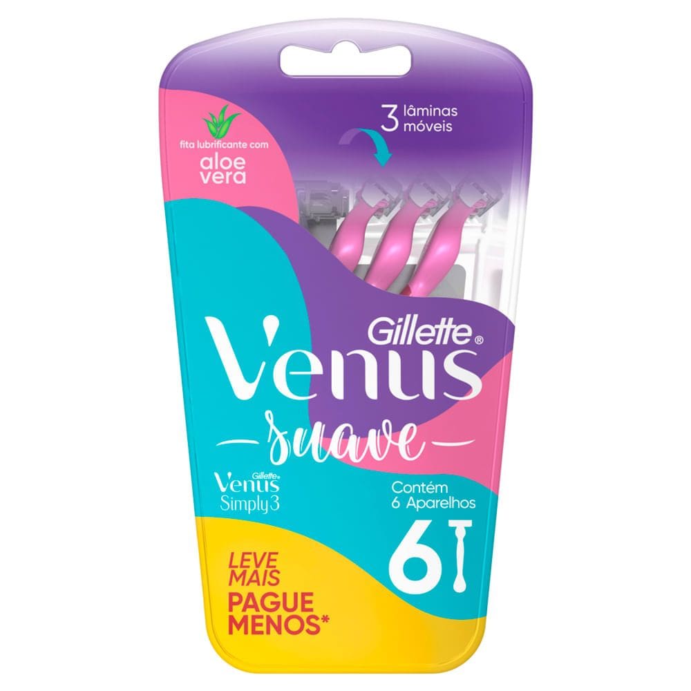 Aparelho de Depilar Gillette Venus Suave Simply3 com 6 Unidades Leve Mais Por Menos
