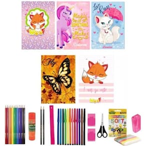 Kit 5 Caderno Grande Diferente 96 Fls Capa Dura Com 38 Itens