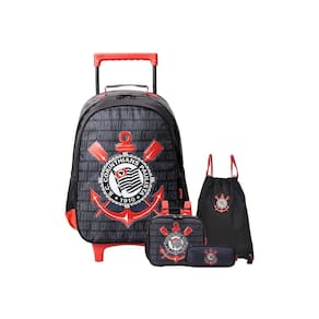 Kit Mochila Rodas+Lancheira+Estojo D+Bolsa Saco Corinthians