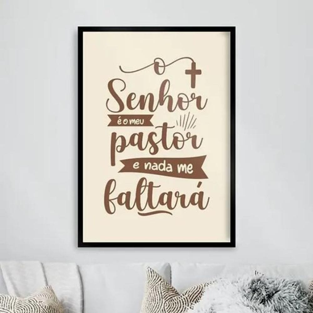 Quadro O Senhor É Meu Pastor - Marrom 45X34Cm