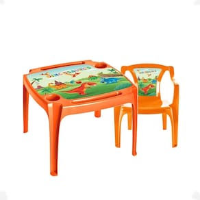 Kit Mesa Mesinha E 1 Cadeira Laranja Infantil Dinossauros