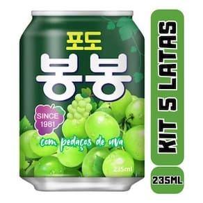 Kit 5 Latas Suco Bonbon Uva Verde Com Pedaços Bebida Coreana