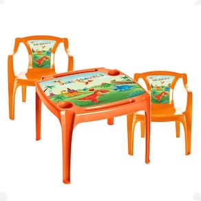 Kit Mesa Mesinha E 2 Cadeiras Laranja Infantil Dinossauros