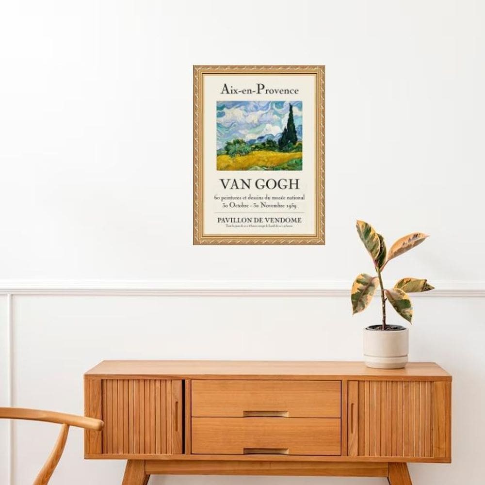 Quadro Moldura Dourada Van Gogh - Paisagem 45X34Cm