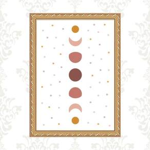 Quadro Moldura Dourada Fases Lua Boho 24X18Cm