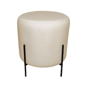 Puff Estofado Para Sala Redondo Decorativo Luxo Ivy bege base Do Pés preto tecido veludo