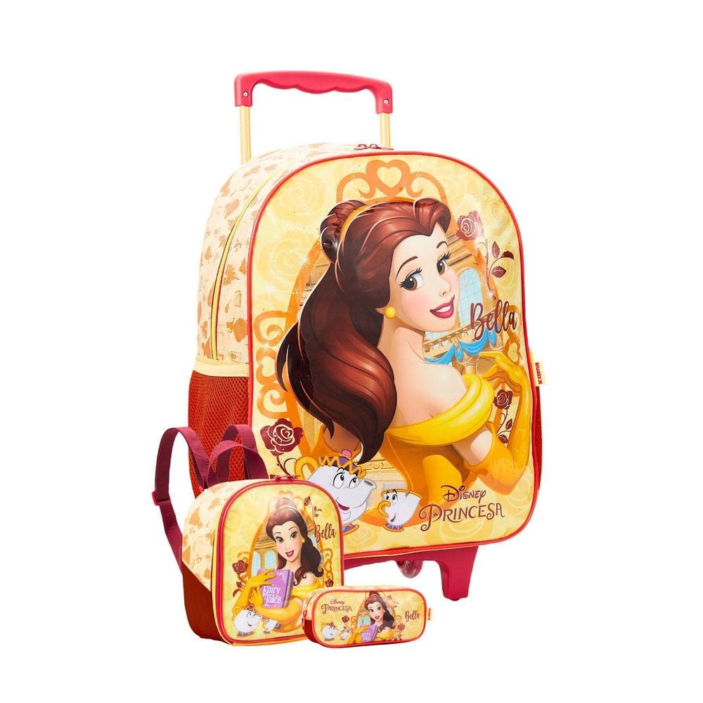 Kit Escolar Mochila Rodinha+Lancheira+Estojo Bela E A Fera