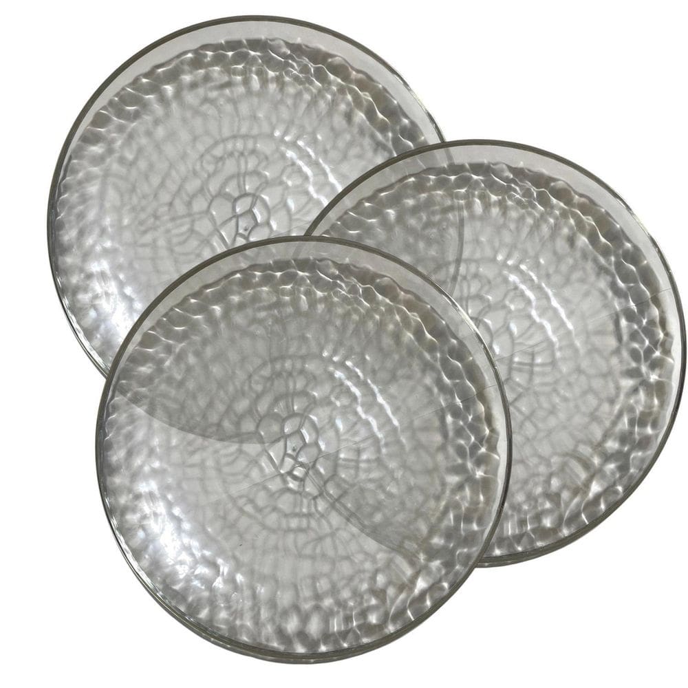 Kit 24 Pratos Redondo Transparente Acrílico Borda Prata25Cm