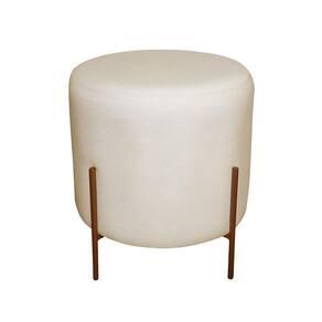 Puff Estofado Para Sala Redondo Decorativo Luxo Ivy bege base Do Pés bronze tecido linho