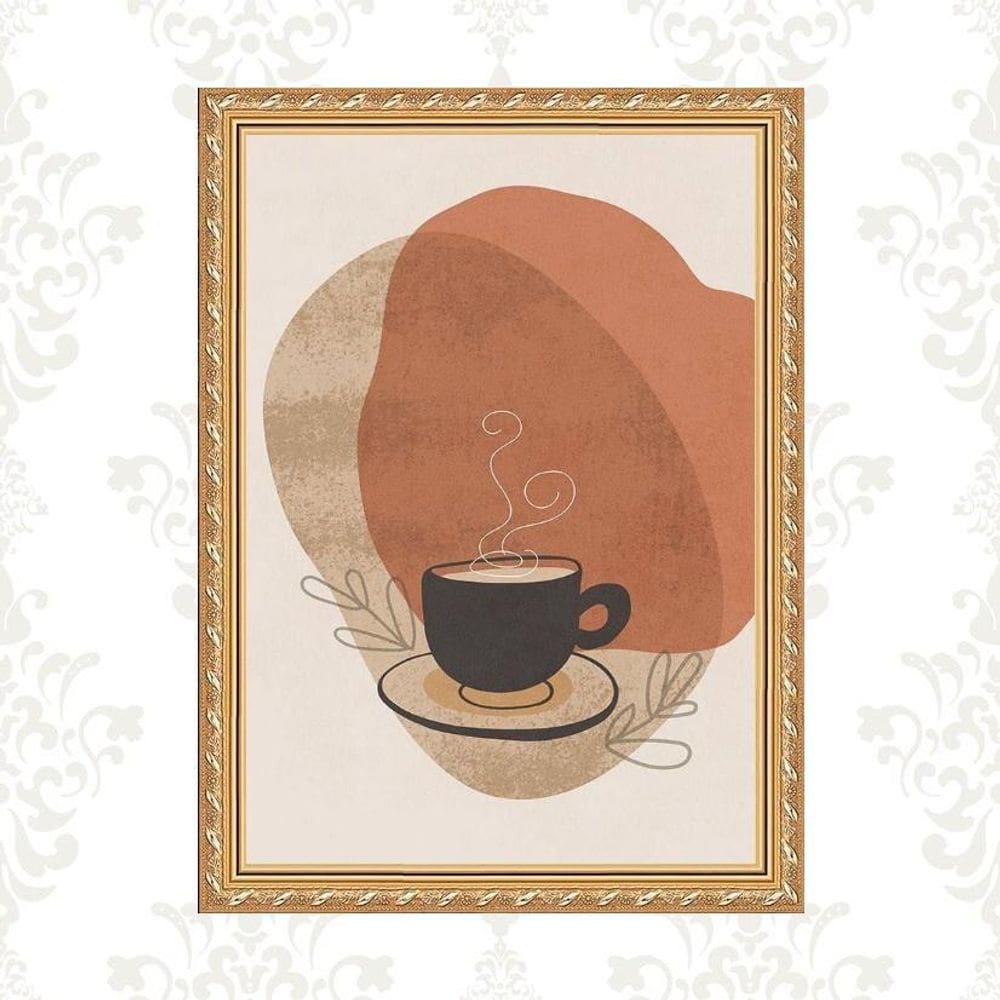 Quadro Moldura Dourada Café Aquarela 24X18Cm