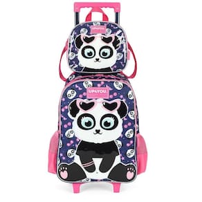 Kit Mochila Rodinha Lancheira Luxcel Up4You Panda Azul Rosa