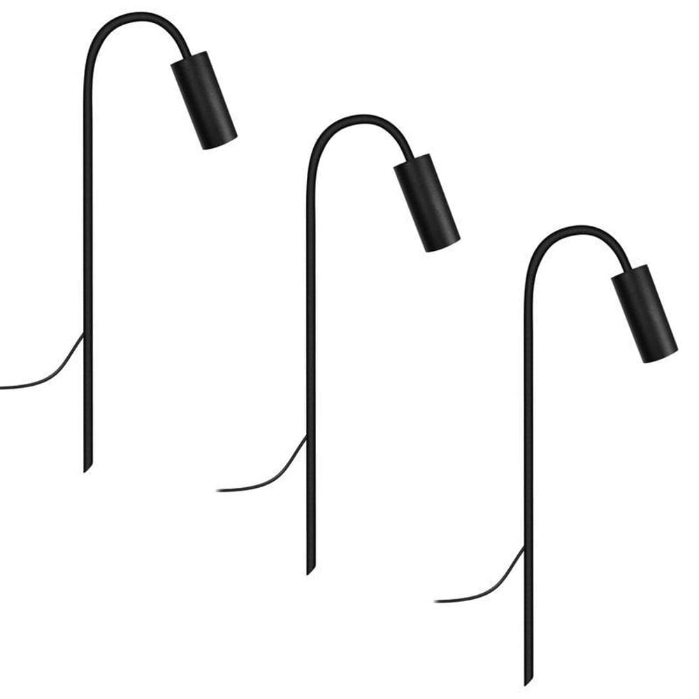 Kit 3 Luminárias Balizador Chão Jardim Piso Curvo Preto 50Cm