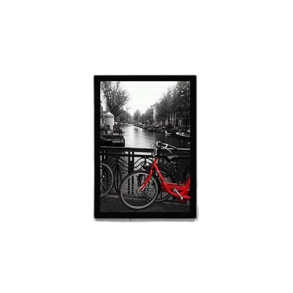 Quadro Fotografia Ponte Com Bicicleta Vermelha 24X18Cm